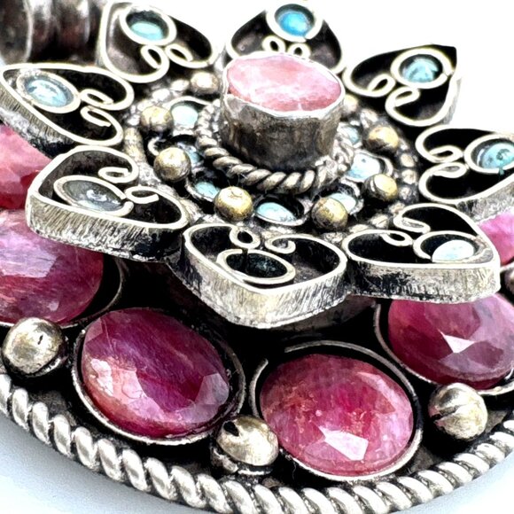 Bohemian Silver? Pendant Tourmaline Turquoise Box Handmade Nepal - Picture 4 of 7